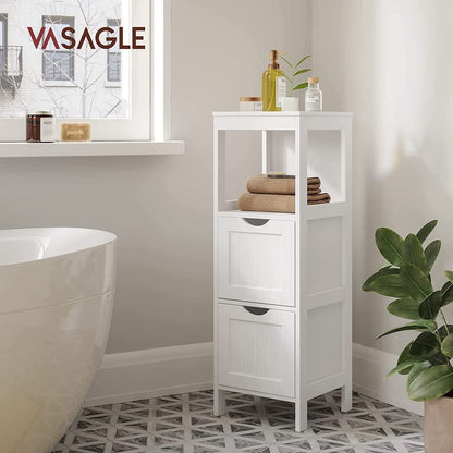 VASAGLE Bathroom Floor Cabinet, Bathroom Storage Organizer Rack Stand, Multifunctional Corner Unit, 2 Drawers, 35 Inches in Height, White UBBC42WT