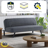 Serta Fairwood 66.1" Convertible Futon Sofa, Short Twin Size, Modern Boho, Dream Coil Comfort, Fingerguard Pinch Point Protection, Soft Woven Polyester Fabric, Charcoal Serta