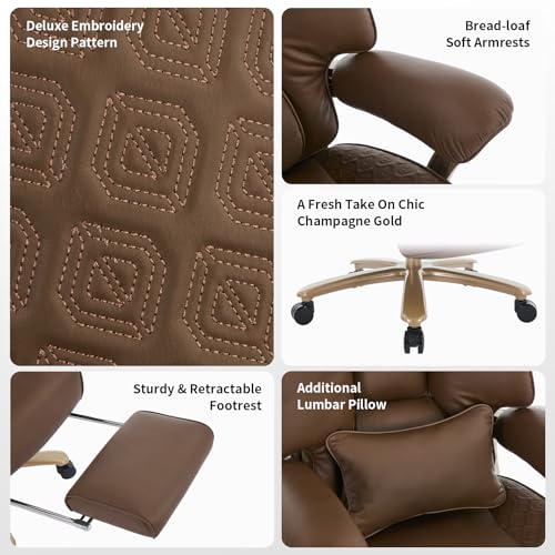 EXCEBET Big and Tall Executive Office Chair with Footrest, 400LBS Capacity Ergonomic High-Back Desk Office Chair with Lumbar Support, Padded Armrests & Thick Cushion, Brown PU Leather Chairs EXCEBET