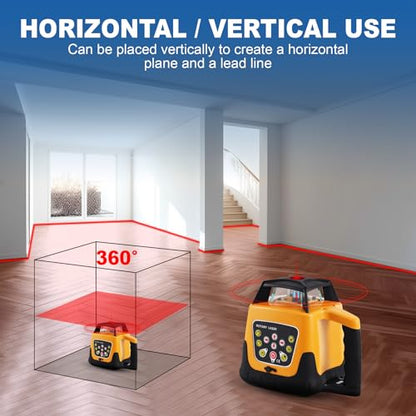 Iglobalbuy Automatic Self-Leveling Rotary Laser Rotating Horizontal & Vertical Laser Level Kit 500M w/Remote Control + Receiver, Leveling Transit Laser Level Red Beam for Construction (Rotary - WoodArtSupply