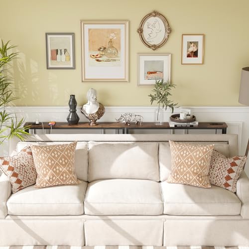 ELYKEN 5.9" Narrow Console Sofa Table with Power Outlets and USB Port, 5.9" Dx39.4 Wx31.1 H Long Behind Couch Table with Metal Frame and 6.5’ Extension Cord, Rustic Brown ELYKEN