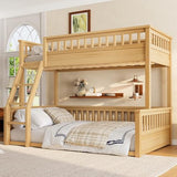 Bellemave Twin Over Full Bunk Bed for Kids/Adults,Floor Bunk Beds with Inclined Ladder,Solid Wood Low Bunk Bed for Teens,Girls,Boys,Detachable,Natural Bellemave