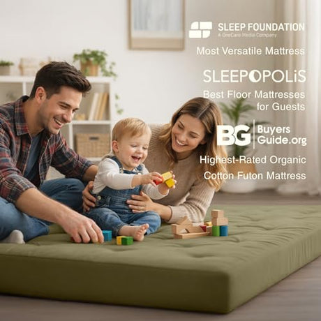 ZonLi Japanese Floor Futon Mattress Full Size 54"x75"100% Cotton Cover 6''Thicken Tatami Mattress,Foldable Sleeping Pad,Portable Dormitory Tatami Mat,Roll Up Floor Lounger Bed for Adult (Winter Moss) ZonLi