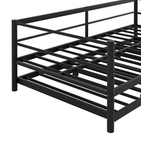 Nahenduo Twin Size Daybed with Pop up Trundle & Adjustable LED Lights, Futon Frame Bed, Metal Sofa Bed Frame for Living Room Bedroom Guest Room, Small Space, No Box Spring Needed (Black + LED) Nahenduo