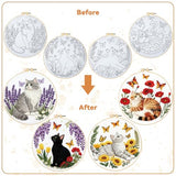 BEUNITONE 4 Set Embroidery Kit for Beginners, Cat and Butterfly Pre-Stamped Pattern Needlepoint Kits for Adults with Hoop and Instruction, Cute Hand Embroidery Patterns for Cloth and Home Decor