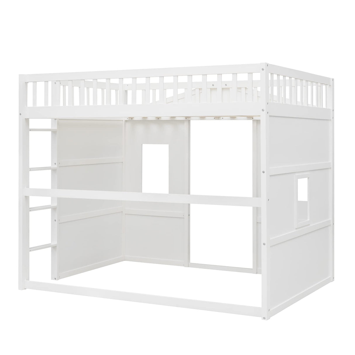 Full House Loft Bed Frame for Kids, Wood Full Loft Bed with Windows and Guardrail, Playhouse Bed, Full Size Loft Bed for Boys & Girls, No Box Spring Needed, Underbed Height is 51 Inches, White Harper & Bright Designs