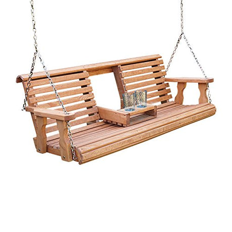 Porchgate Amish Heavy Duty 800 Lb Rollback Console Treated Porch Swing with Hanging Chains (Cedar Stain) Porchgate