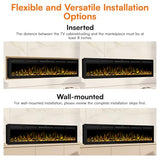 74" WiFi Smart Electric Fireplace Insert - Recessed & Wall Mounted Fireplace Heater with 13 Flame Colors & 6 Brightness Levels, APP/Touch/Remote Control, Timer, Crystal & Charcoal Decor, 750/1500W Vaczon