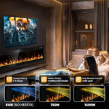 Eueiriup 2025Newly Upgraged 72 inch Ultra Thin Electric Fireplace Inserts and Wall Mounted with Remote Control & Touch Screen 1500W Fireplace Heater with Timer Eueiriup