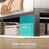 Rolanstar Full Size Bed Frame with Charging Station, LED Full Bed Frame with Wood Storage Headboard, Platform Bed with Metal Slats & Under Bed Storage, No Box Spring Needed, Noise Free, Deep Grey Rolanstar