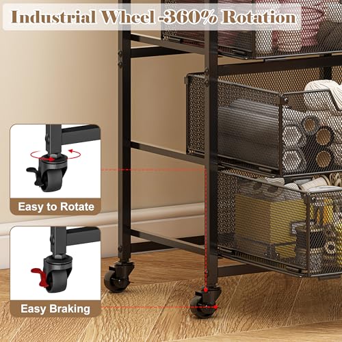 Rolling Cart with Drawers, 4-Drawer Storage Cart on Wheels with Wooden Top, Metal Utility Cart with Storage Drawers, Craft Storage Art Cart for Classroom, Office, Kitchen, Bedroom,Patent Pending Aokitsink