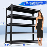 TXTDPL 59" W Storage Shelves, 5-Tier Garage Shelving, 3500 lbs Heavy Duty Garage Shelves, Adjustable Shelving Unit|Easy Assembly, for Workshop, Basement, Warehouse, 19.7" D x 59" W x 72" H, Black TXTDPL