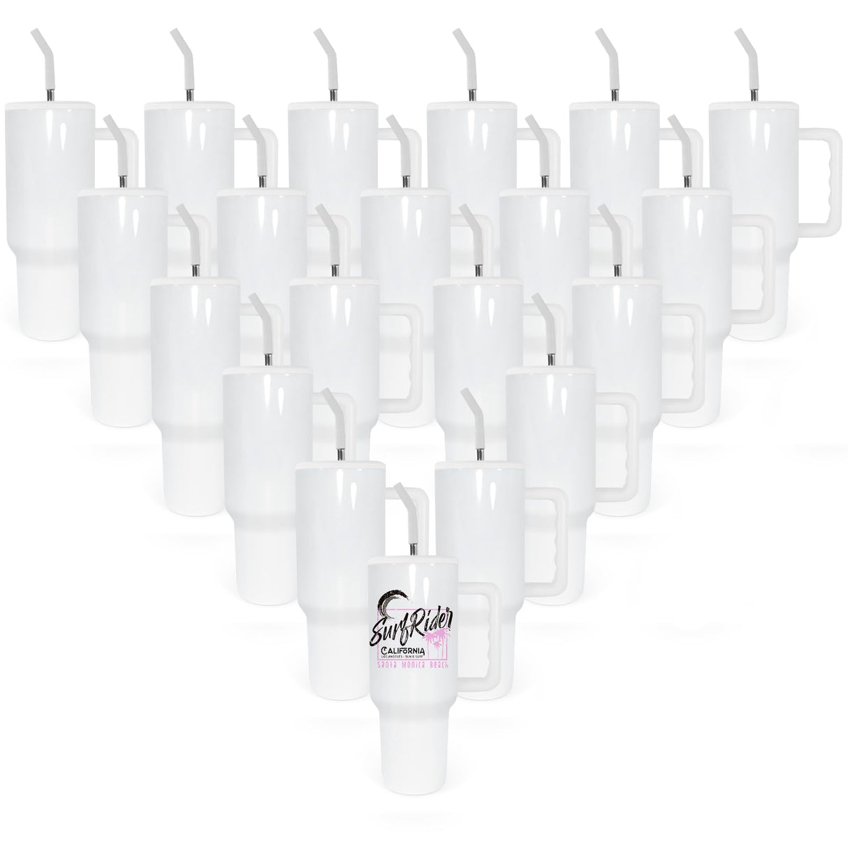 AGH 40 oz Sublimation Tumblers with Handle, 20 Pack White Mugs Insulated Tumbler with Lid and Stainless Steel Straw, Reusable Vacuum Coffee Car AGH