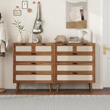 mixtavie Rattan Dresser with 5 Drawers, 5 Drawers Dresser for Bedroom, Dressers & 5 Chests of Drawers with Metal Handles, Modern Storage Organizer Dresser for Hallway (Walnut, Set of 1) mixtavie