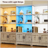 IDEALHOUSE Wood Bookcase with Doors White Bookshelf with LED Lights Modern Storage Rack 3 Shelf Standing Bookshelves Large Display Shelf Unique Book IDEALHOUSE