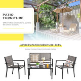 Shintenchi 4 Pieces Patio Furniture Set All Weather Textile Fabric Outdoor Conversation Set, with Glass Coffee Table, Loveseat, 2 Single Chairs for Home, Garden, Lawn, Porch（Light Brown） Shintenchi