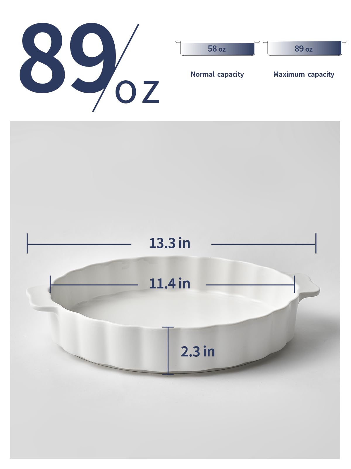 Samsle Ceramic Pie Pan For Baking,13Inch Round Baking Dish With Double Handle,Pie Plate With Ruffled Edge-Microwave, Dishwasher, and Oven Safe Samsle
