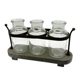 Funsoba Propagation Stations with Rustic Wood Metal Stand, Glass Vase Set with Wicker Basket Holder, 3 Bottles, Rustic Farmhouse Decor, Home and Office Table Decor (Set of 3 Bottles) FUNSOBA