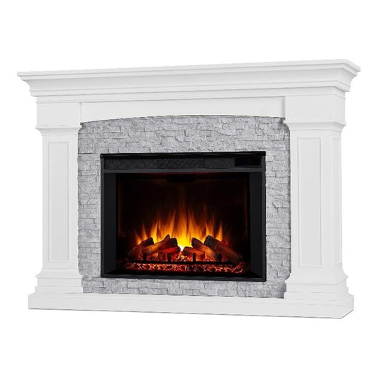 Real Flame Deland Grand Electric Indoor Fireplace with Remote Control, Realistic Infrared Fireplace with Heater, White