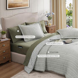 BLOOMHAVEN Queen Comforter Set - 7 Pieces Green Gauze Muslin Bedding Sets for All Seasons, Lightweight Breathable Bed in a Bag Queen with Revesible Farmhouse Comforter, Sheets, Pillowcases & Shams BLOOMHAVEN