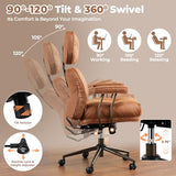ovios Ergonomic Office Chair, High Back Faux Leather Executive Chairs with Thick Cushion, Comfy Mid-Century Modern Swivel Rolling Computer Armchair (Brown, Suede Leather) ovios