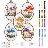 ORIGACH 5 Pack Mushroom Embroidery Kits for Beginners, DIY Stamped Cross Stitch Kit with Mushroom Patterns Hoops Needles Threads and Instructions for Adults Embroidery Craft Lover
