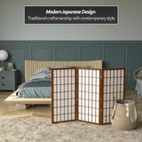 3 ft. Short Window Pane Shoji Screen - Walnut - 3 Panels Red Lantern