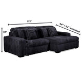 Pemberly Row 113" W Corduroy Fabric Cloud Convertible Sectional Deep Seat Sofa Slider with Power Recliner Glider, USB Charging Ports, and 6 Cushions in Presley Charcol for Living Room Pemberly Row