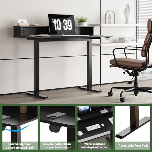 Our Modern Space 2-Tier Height Adjustable 45" Electric Standing Desk - Upgraded Ultra Durable Home Office Large Rectangular Computer Table or Laptop Sit Stand Workstation - Black Our Modern Space