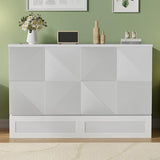 PVWIIK Full Murphy Bed with Storage Drawer & Charging Station for Home Office, Studio or Guest Room,Full Size Bed Frame Murphy Bed with USB Port,Space Saving Design, White PVWIIK