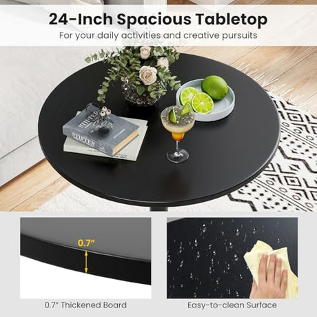 Giantex Two-in-one Bar Table with Detachable Pole, Metal Base, 24" Round Top, 40"/22" Two Convertible Height, Cocktail Table, Coffee Table, Pub Table for Dining Room, Restaurant, Kitchen (6, Black) Giantex