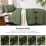 Baskbed Embroidered Boho Comforter Set King Size, 3-Piece Western Shabby Chic Bedding Set - Fluffy Ultra Soft Microfiber with Intricate Design, Includes 1 Green Comforter(102"x90") & 2 Pillowcases Baskbed
