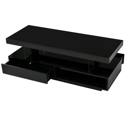 Merax Modern Center Coffee Table with 2 Storage Drawers, Display Shelves, and LED Lights, Accent Furniture for Living Room, 51.2" Length, Black - WoodArtSupply