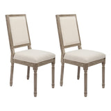 CangLong Farmhouse Dining Room Accent Chairs, Modern Distressed Bedroom Chairs with Square Back, Elegant Kitchen Chairs Side Chair, Set of 2, Fabric Back in Beige CangLong