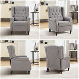EBELLO Push Back Recliner Chair, Fabric Accent Chair Pushback Recliner with Rivet Decoration, Button-Tufted Back, Mid Century Wingback Armchair for Living Room, Bedroom, Grey