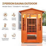 Outdoor Sauna 2 Person Sauna Infrared Saunas Dry Sauna Room 2080W/110V Low EMF Outer Board Red Cedar/Inner Board Fir Wood, Oxygen Bar, Speaker, LCD Control Screen, LED Lights - 48.8*38.2*81.9 in HOSAUNA