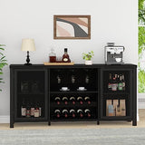 Launica Black Wine Bar Cabinet, Coffee Bar Cabinet with Storage, Farmhouse Kitchen Buffet Cabinet with Rack for Liquor and Coffee, Industrial Wine Cabinet for Home Living Dining Room, Black Oak, 55 In Launica