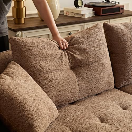 109" Sectional Curved Sofa, Boucle Fabric Upholstered Modern Couch, Oversized 3 Seater Minimalist Comfy Modular Deep Seat Sofas Set for Living Room, Home Office, Bedroom, Apartment, Camel M MEETAKING