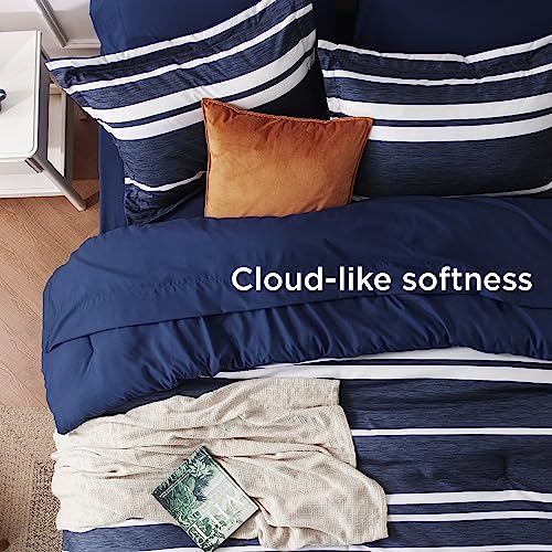 Bedsure Full Comforter Set 7 Pieces, Blue Striped Bedding Set for All Seasons, Reversible, Cationic Dyeing Bed in a Bag with Comforter, Sheets, Pillowcases & Shams Bedsure