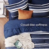 Bedsure Twin Comforter Set 5 Pieces, Blue Striped Bedding Set for All Seasons, Reversible, Cationic Dyeing Bed in a Bag with Comforter, Sheets, Pillowcase & Sham Bedsure