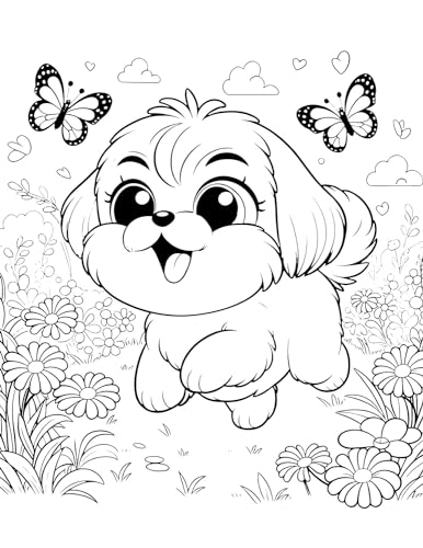 Cute Dogs Coloring Book for Kids Ages 4-8: Adorable Cartoon Dogs & Puppies