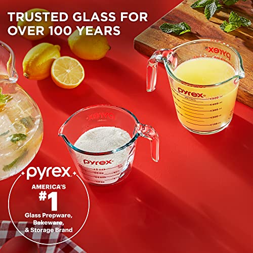 Pyrex 2 Piece Glass Measuring Cup Set, Includes 1-Cup, and 2-Cup Tempered Glass Liquid Measuring Cups, Dishwasher, Freezer, Microwave, and Preheated Oven Safe, Essential Kitchen Tools