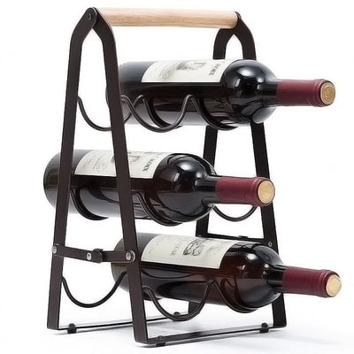 HMKAIJUFUL Wine Rack, 6 Bottle Wooden Countertop Free Standing Shelf,3 Tier Bottle Holder Stand for Home Bar Tabletop, Cabinet Inserts, Kitchen, Wine Cellar Storage No Assembly(Black)