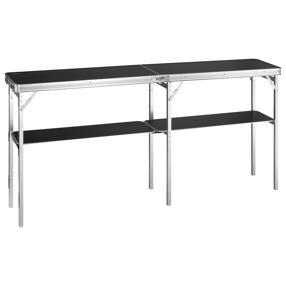 VEVOR Extra Long Folding Portable Bar Tradeshow Podium Table for Indoor, Outdoor, Party, Picnic, Exhibition, Includes Carrying Case, Storage Shelf and Black Skirt, 77.95" x 15.16" x 34.65" VEVOR