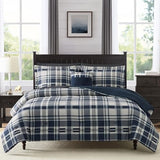 MaiRêve Full Size Comforter Set Navy Blue, Plaid Design Comforter Set 7 Pieces, All Season Comfortable Bedding Sets Full, Lightweight, Soft and Warm (Navy Blue, Full) MaiRêve