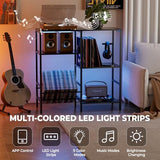 Record Player Stand with LED Light, Turntable Stand with Vinyl Storage - Up to 300+ Albums, 3-Tier Record Player Table Cabinet, Adjustable Shelf & V-Shaped Holder, Vinyl Display Shelf for Living Room Nidouillet