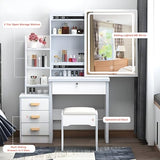 Makeup Vanity Desk with Mirror and Lights,Sliding Mirror & Drawers & Storage Shelves & Stool, Brightness Adjustable,3 Lighting Mode, for Bedroom,White Legendstone