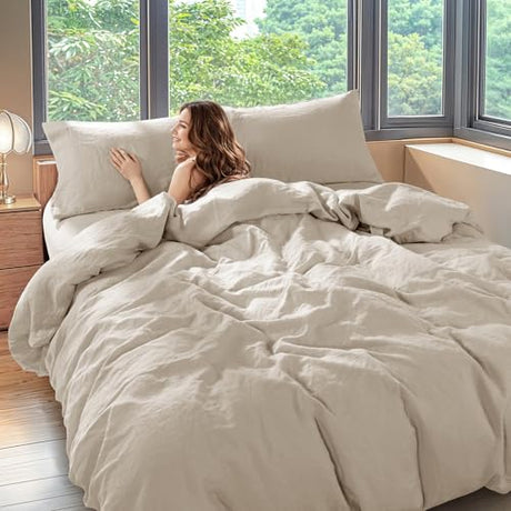 Shilucheng 100% Linen King Duvet Cover Set, Luxury Pure Natural French Flax Linen Duvet Cover with Zipper Closure & Corner Ties, Cooling Breathable Comforter Cover 3 Piece (Linen) Shilucheng