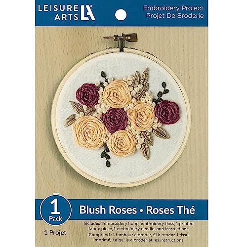 LEISURE ARTS Embroidery Kit 4" Blush Rose (French) - Embroidery Kit for Beginners and Adults, Cross Stitch Kits with Patterns, DIY Starter Set for Seasonal Craft Projects