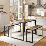 Bealife Dining Table Set for 4 with Metal Frame and MDF Board, Space Saving Kitchen Table with 2 Benches, Kitchen Table Set for Apartment, Dining Room, Breakfast Nook, Grey Bealife